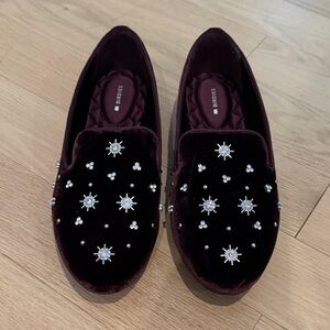 Birdies Burgundy Velvet Loafers with Star Embellishments
